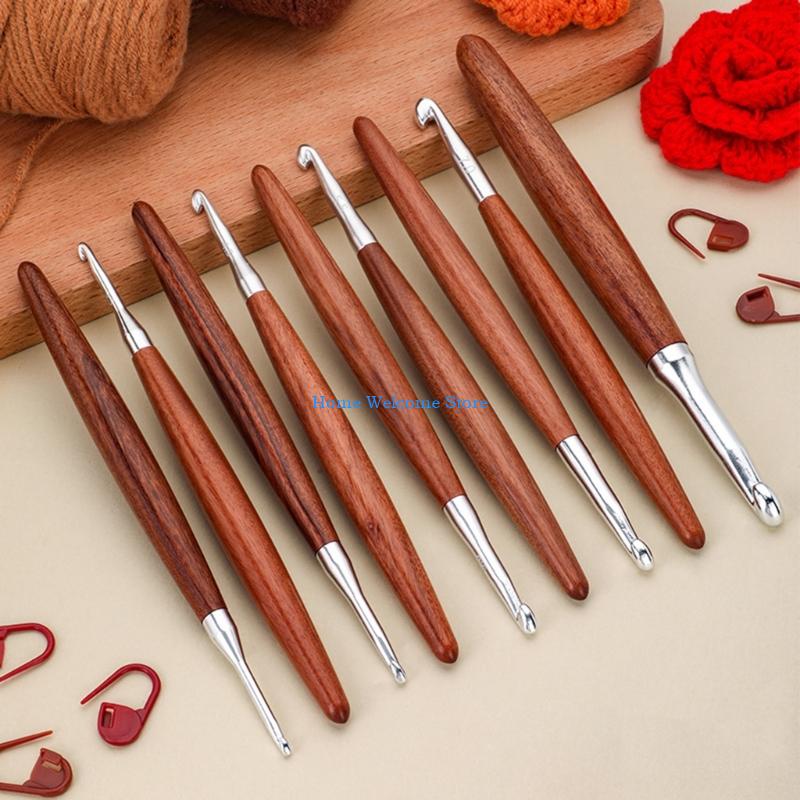 F68E 8Pcs Wooden Handle Croche - огляд і ціна Wooden Crochet Hooks Ergonomic Handle