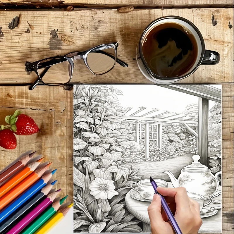 Tea In The Gardens Coloring Bo - огляд і ціна Painting Supplies